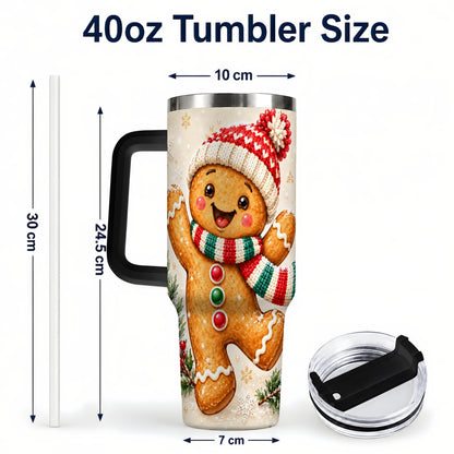 #pl[40oz|Black] Gingerbread Christmas 40oz Tumbler with Handle, Winter Cookie Travel Cup