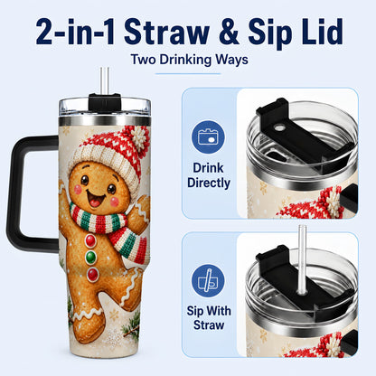 #pl[40oz|Black] Gingerbread Christmas 40oz Tumbler with Handle, Winter Cookie Travel Cup