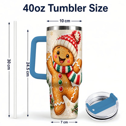 #pl[40oz|Blue] Gingerbread Christmas 40oz Tumbler with Handle, Winter Cookie Travel Cup