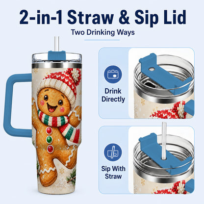 #pl[40oz|Blue] Gingerbread Christmas 40oz Tumbler with Handle, Winter Cookie Travel Cup