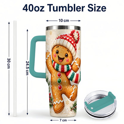 #pl[40oz|Green] Gingerbread Christmas 40oz Tumbler with Handle, Winter Cookie Travel Cup
