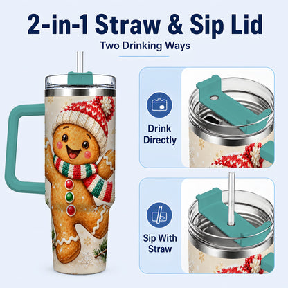 #pl[40oz|Green] Gingerbread Christmas 40oz Tumbler with Handle, Winter Cookie Travel Cup
