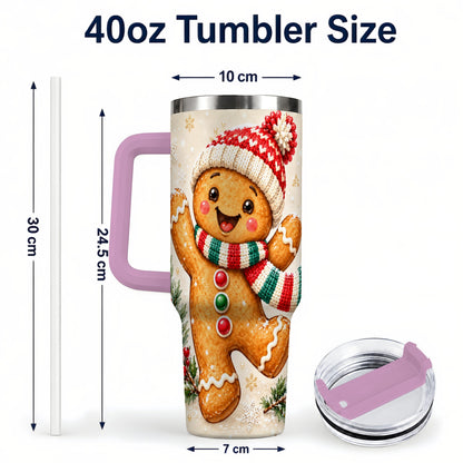 #pl[40oz|Pink] Gingerbread Christmas 40oz Tumbler with Handle, Winter Cookie Travel Cup