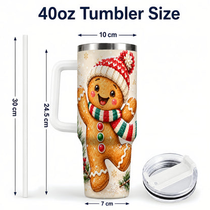 #pl[40oz|White] Gingerbread Christmas 40oz Tumbler with Handle, Winter Cookie Travel Cup
