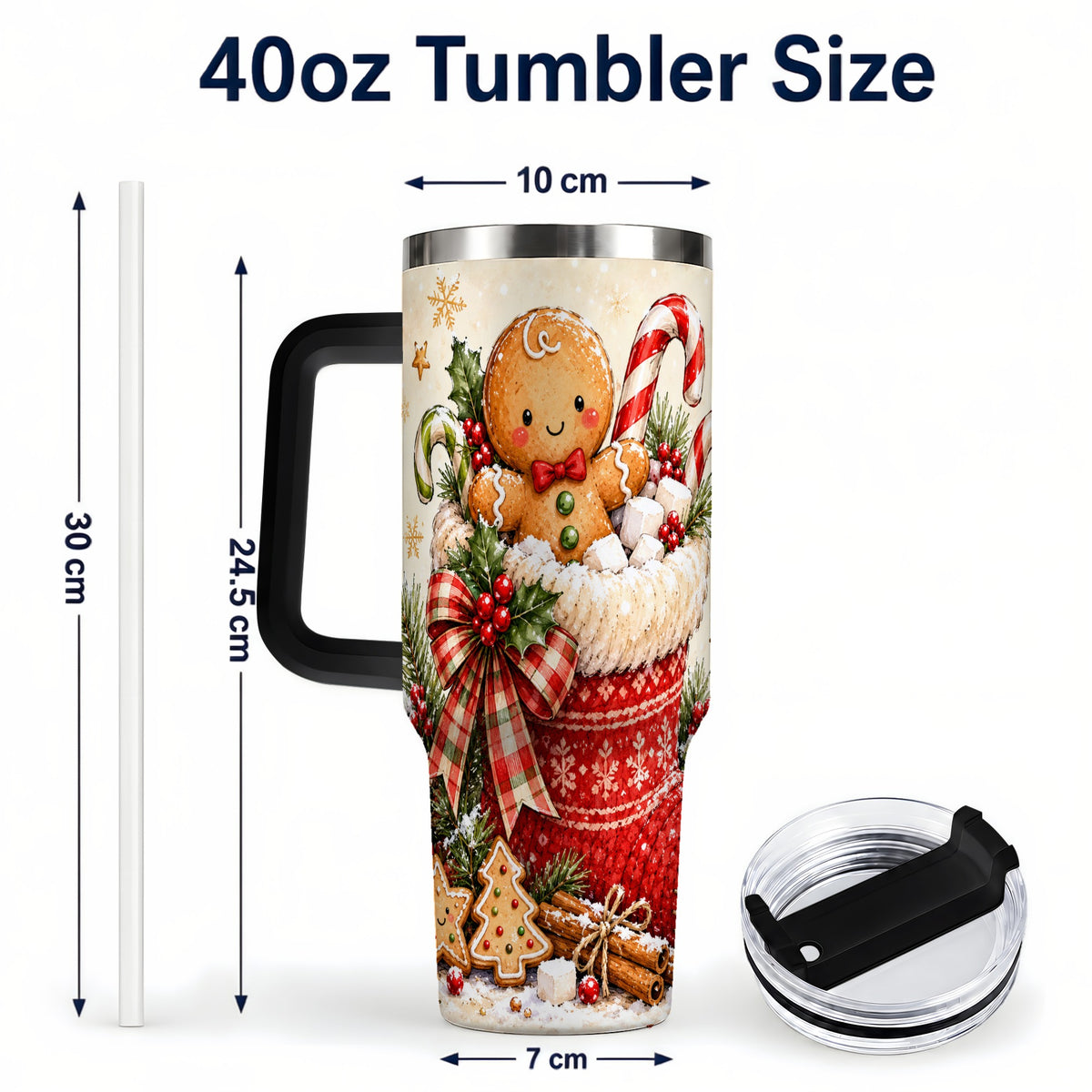 #pl[40oz|Black] Gingerbread Stocking 40oz Tumbler with Handle, Christmas Travel Cup