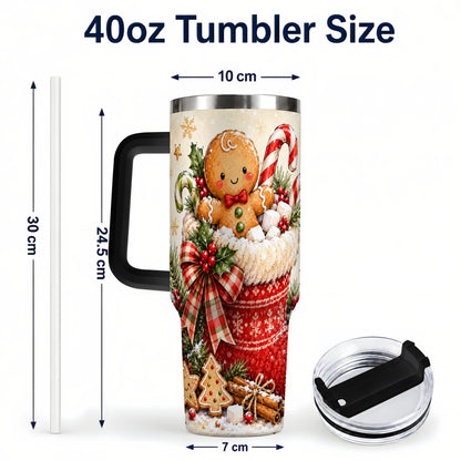 #pl[40oz|Black] Gingerbread Stocking 40oz Tumbler with Handle, Christmas Travel Cup