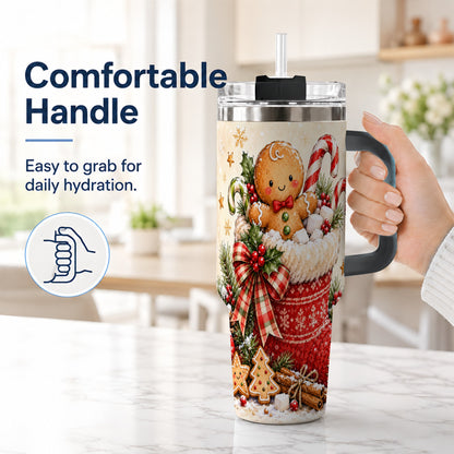 #pl[40oz|Black] Gingerbread Stocking 40oz Tumbler with Handle, Christmas Travel Cup