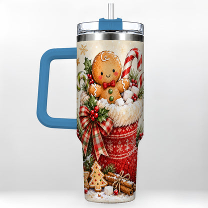 #pl[40oz|Blue] Gingerbread Stocking 40oz Tumbler with Handle, Christmas Travel Cup