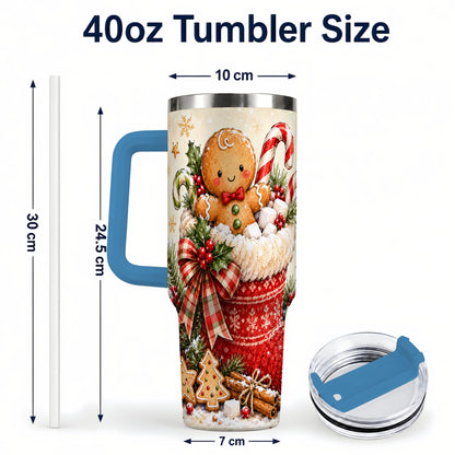 #pl[40oz|Blue] Gingerbread Stocking 40oz Tumbler with Handle, Christmas Travel Cup