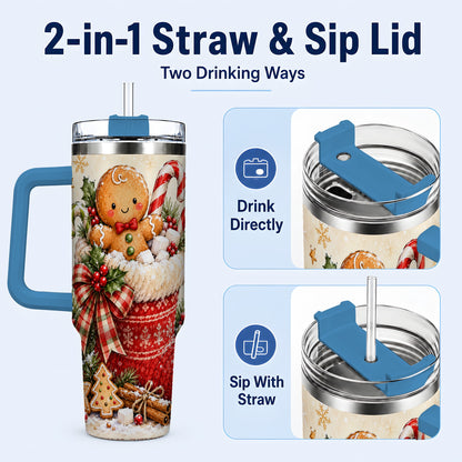 #pl[40oz|Blue] Gingerbread Stocking 40oz Tumbler with Handle, Christmas Travel Cup