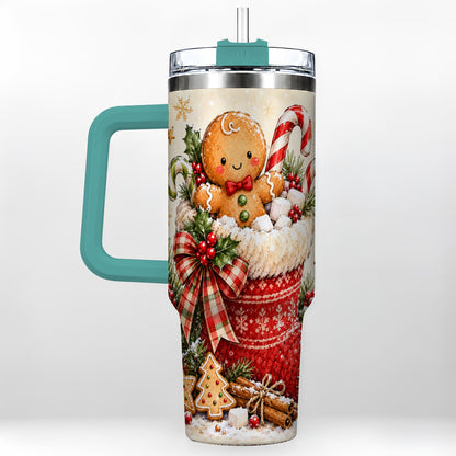 #pl[40oz|Green] Gingerbread Stocking 40oz Tumbler with Handle, Christmas Travel Cup