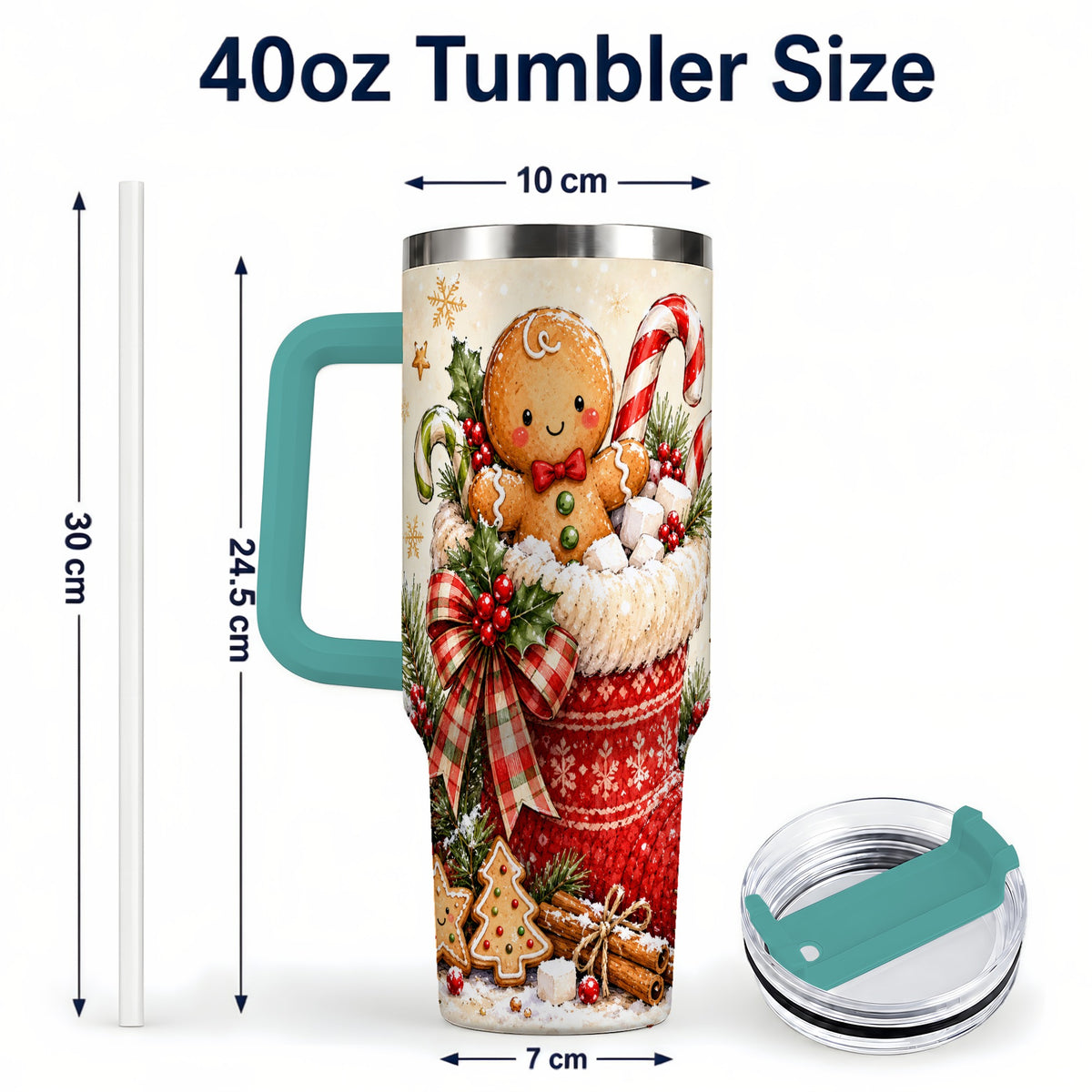 #pl[40oz|Green] Gingerbread Stocking 40oz Tumbler with Handle, Christmas Travel Cup