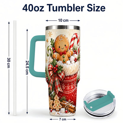 #pl[40oz|Green] Gingerbread Stocking 40oz Tumbler with Handle, Christmas Travel Cup