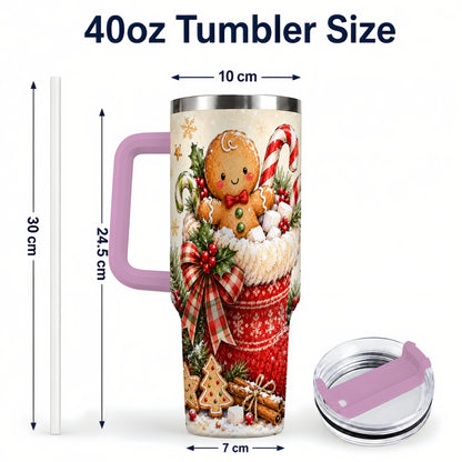 #pl[40oz|Pink] Gingerbread Stocking 40oz Tumbler with Handle, Christmas Travel Cup
