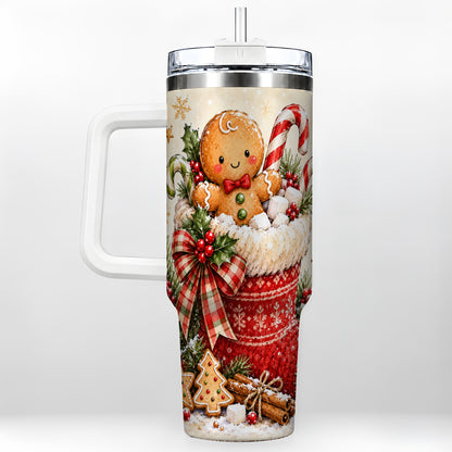 Gingerbread Stocking 40oz Tumbler with Handle, Christmas Travel Cup