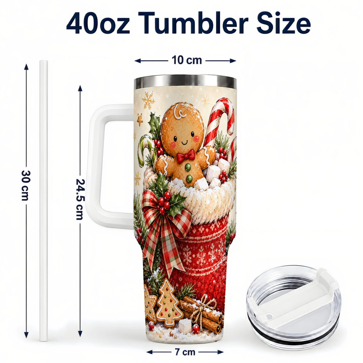 #pl[40oz|White] Gingerbread Stocking 40oz Tumbler with Handle, Christmas Travel Cup