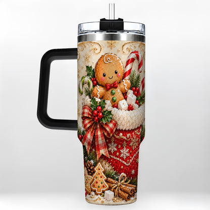 #pl[40oz|Black] Ornate Gingerbread 40oz Tumbler with Handle, Christmas Travel Cup