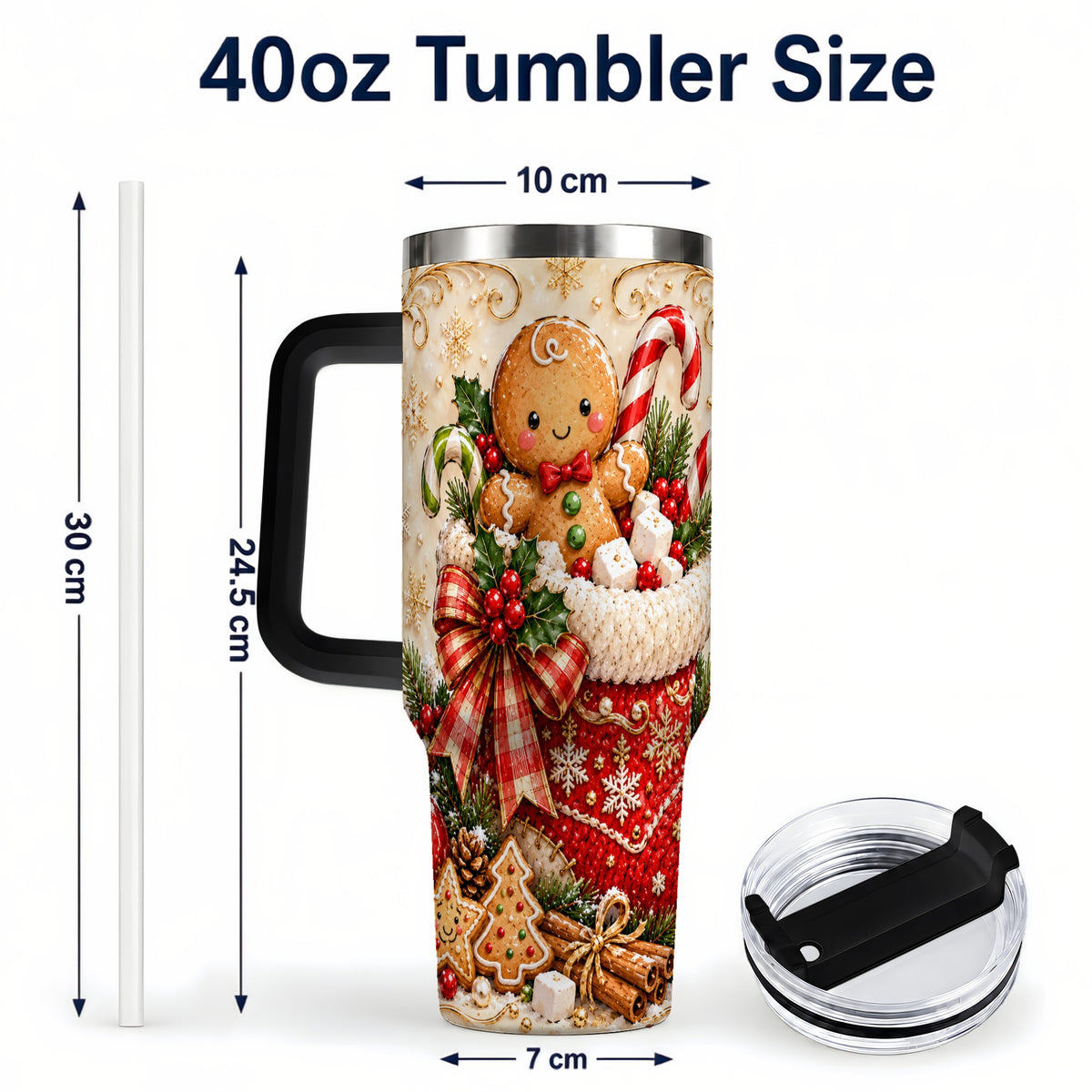 #pl[40oz|Black] Ornate Gingerbread 40oz Tumbler with Handle, Christmas Travel Cup