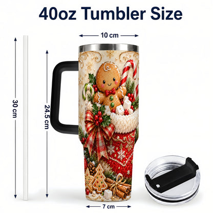 #pl[40oz|Black] Ornate Gingerbread 40oz Tumbler with Handle, Christmas Travel Cup