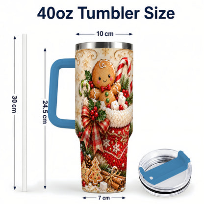 #pl[40oz|Blue] Ornate Gingerbread 40oz Tumbler with Handle, Christmas Travel Cup