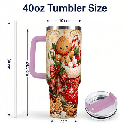 #pl[40oz|Pink] Ornate Gingerbread 40oz Tumbler with Handle, Christmas Travel Cup