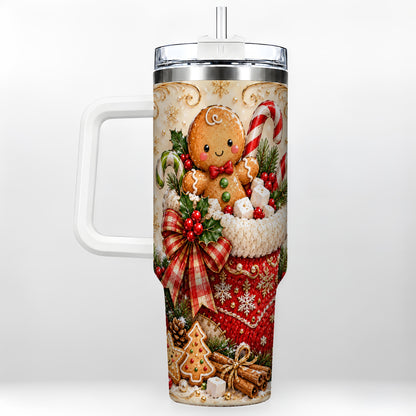 Ornate Gingerbread 40oz Tumbler with Handle, Christmas Travel Cup
