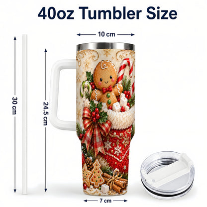 #pl[40oz|White] Ornate Gingerbread 40oz Tumbler with Handle, Christmas Travel Cup