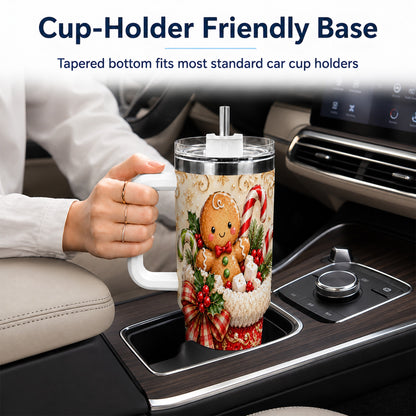 Ornate Gingerbread 40oz Tumbler with Handle, Christmas Travel Cup