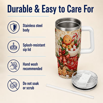 Ornate Gingerbread 40oz Tumbler with Handle, Christmas Travel Cup