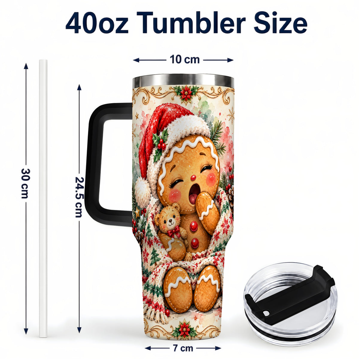 #pl[40oz|Black] Cozy Gingerbread 40oz Tumbler with Handle, Winter Holiday Travel Cup