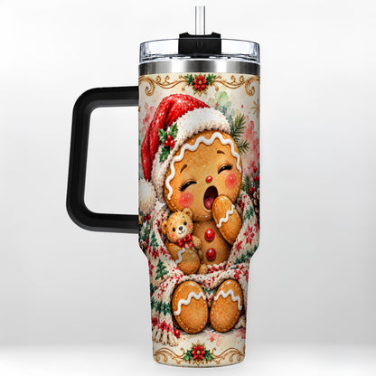 #pl[40oz|Black] Cozy Gingerbread 40oz Tumbler with Handle, Winter Holiday Travel Cup