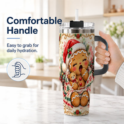 #pl[40oz|Black] Cozy Gingerbread 40oz Tumbler with Handle, Winter Holiday Travel Cup