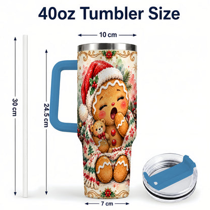 #pl[40oz|Blue] Cozy Gingerbread 40oz Tumbler with Handle, Winter Holiday Travel Cup