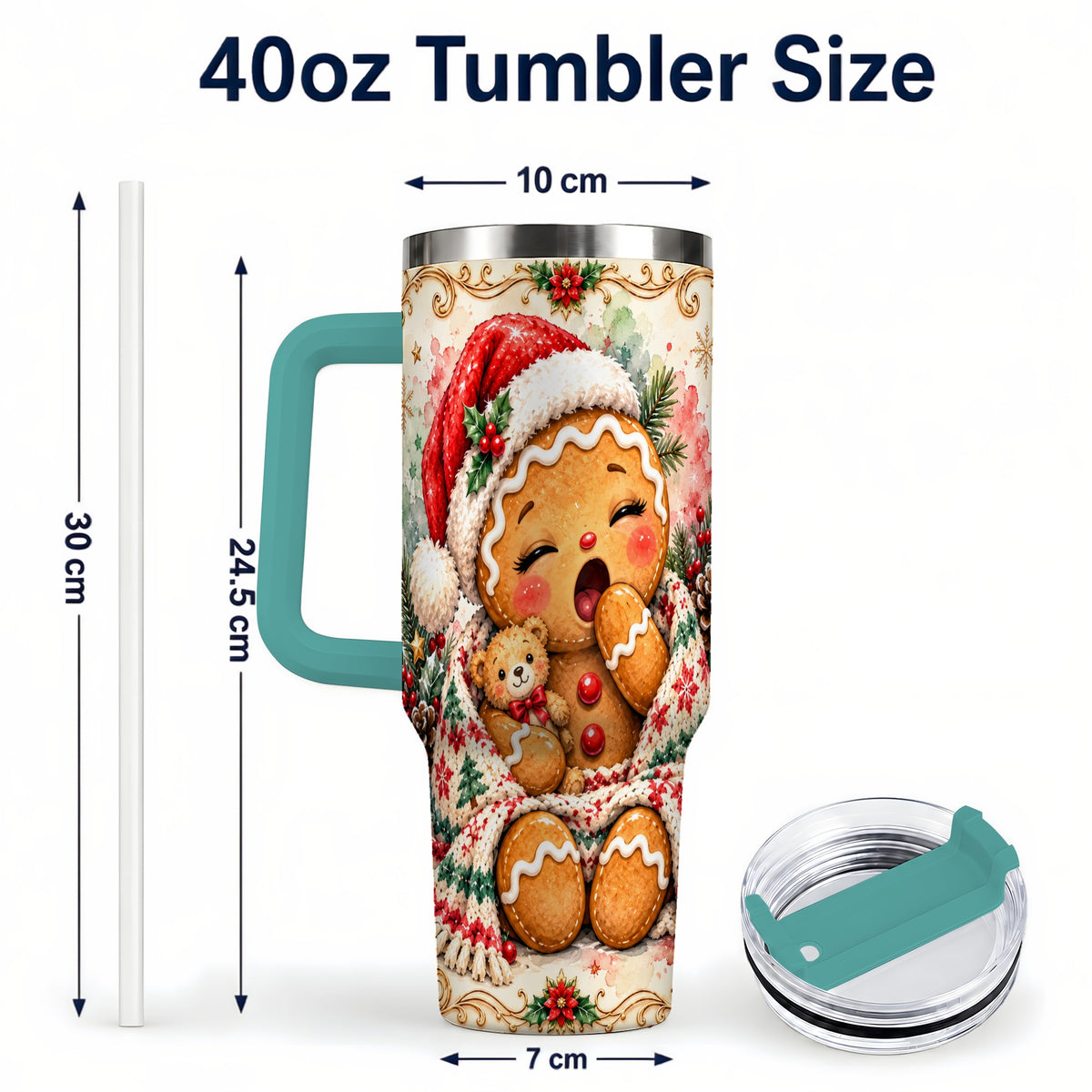 #pl[40oz|Green] Cozy Gingerbread 40oz Tumbler with Handle, Winter Holiday Travel Cup