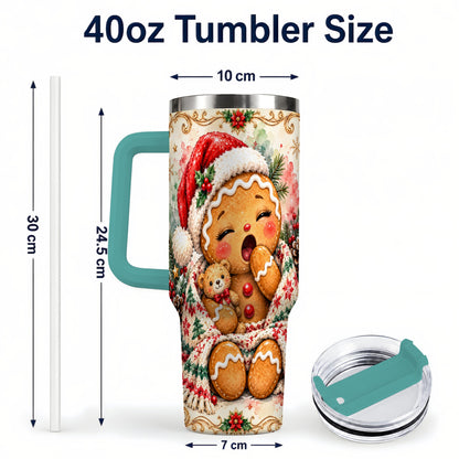#pl[40oz|Green] Cozy Gingerbread 40oz Tumbler with Handle, Winter Holiday Travel Cup