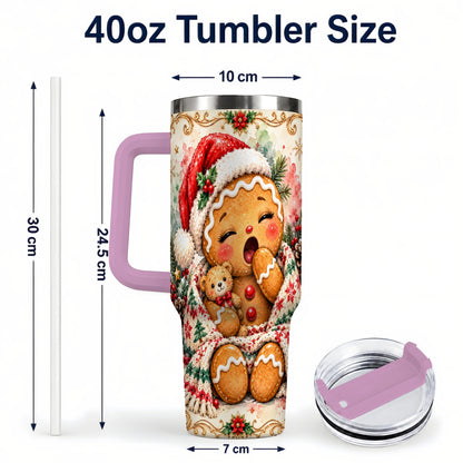 #pl[40oz|Pink] Cozy Gingerbread 40oz Tumbler with Handle, Winter Holiday Travel Cup