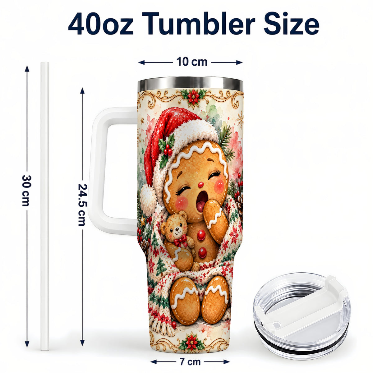 #pl[40oz|White] Cozy Gingerbread 40oz Tumbler with Handle, Winter Holiday Travel Cup