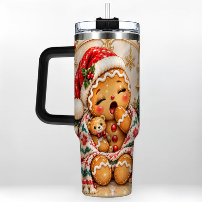 #pl[40oz|Black] Cozy Gingerbread 40oz Tumbler with Handle, Christmas Travel Cup