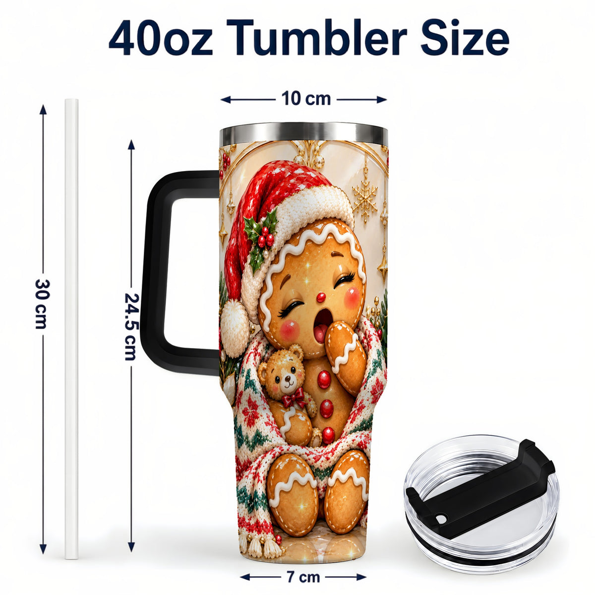 #pl[40oz|Black] Cozy Gingerbread 40oz Tumbler with Handle, Christmas Travel Cup