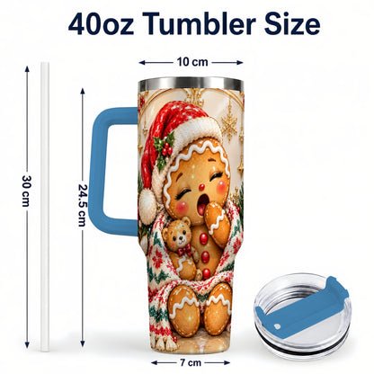 #pl[40oz|Blue] Cozy Gingerbread 40oz Tumbler with Handle, Christmas Travel Cup