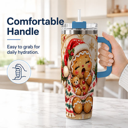#pl[40oz|Blue] Cozy Gingerbread 40oz Tumbler with Handle, Christmas Travel Cup