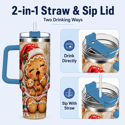 #pl[40oz|Blue] Cozy Gingerbread 40oz Tumbler with Handle, Christmas Travel Cup