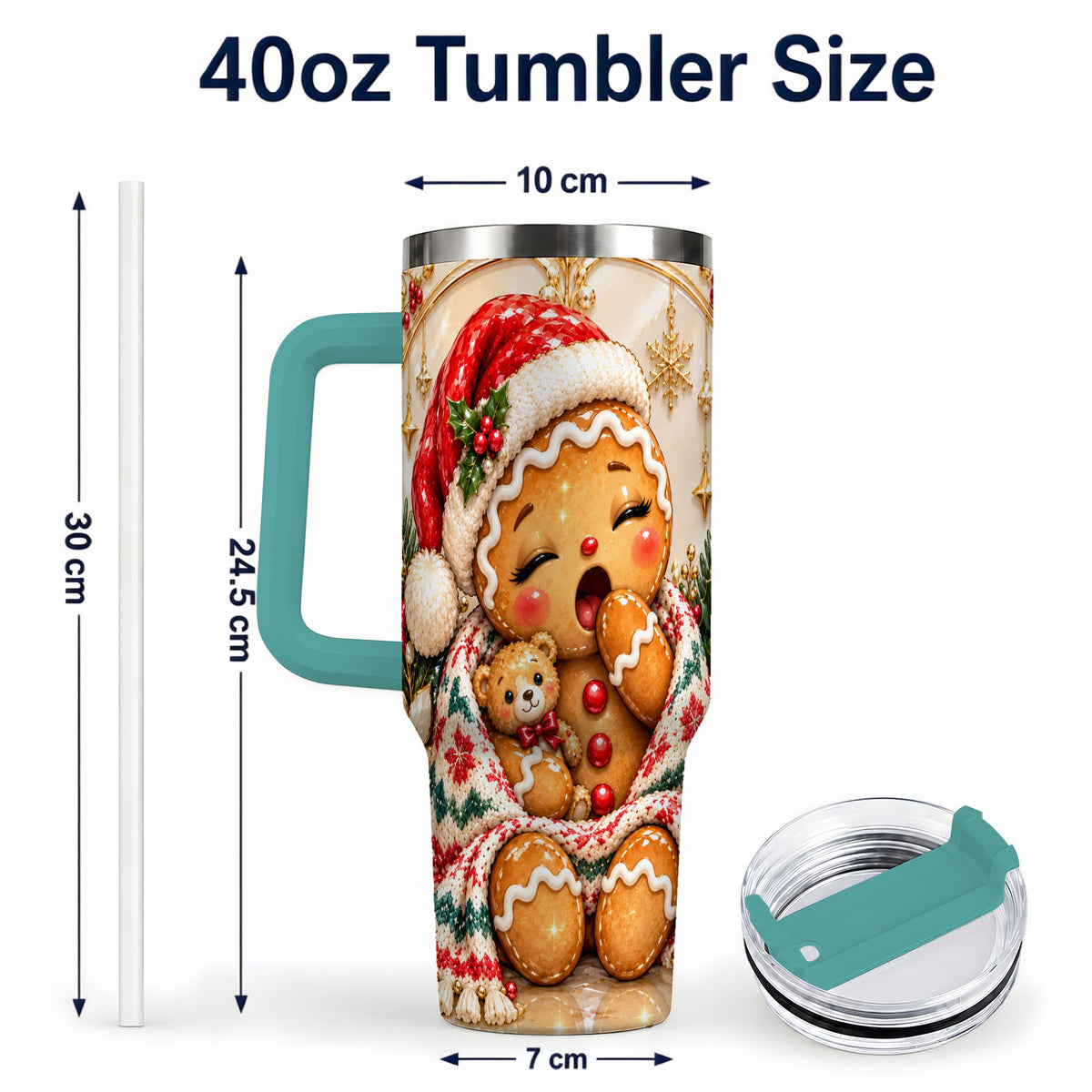 #pl[40oz|Green] Cozy Gingerbread 40oz Tumbler with Handle, Christmas Travel Cup