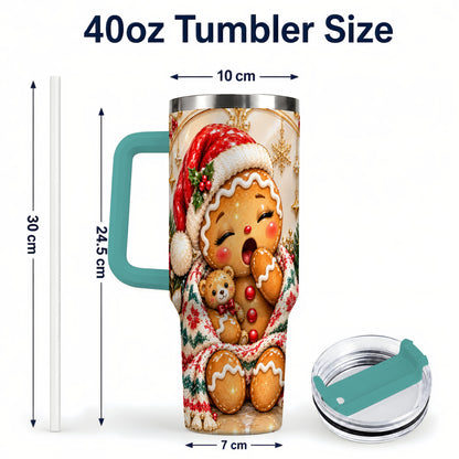 #pl[40oz|Green] Cozy Gingerbread 40oz Tumbler with Handle, Christmas Travel Cup