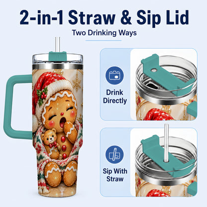 #pl[40oz|Green] Cozy Gingerbread 40oz Tumbler with Handle, Christmas Travel Cup