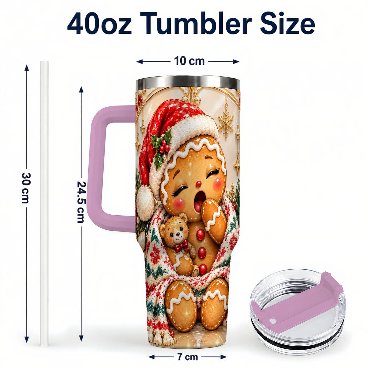 #pl[40oz|Pink] Cozy Gingerbread 40oz Tumbler with Handle, Christmas Travel Cup