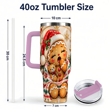 #pl[40oz|Pink] Cozy Gingerbread 40oz Tumbler with Handle, Christmas Travel Cup