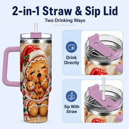 #pl[40oz|Pink] Cozy Gingerbread 40oz Tumbler with Handle, Christmas Travel Cup