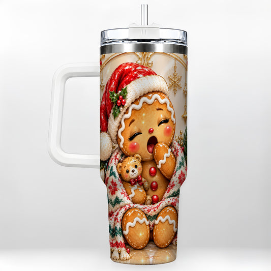 Cozy Gingerbread 40oz Tumbler with Handle, Christmas Travel Cup
