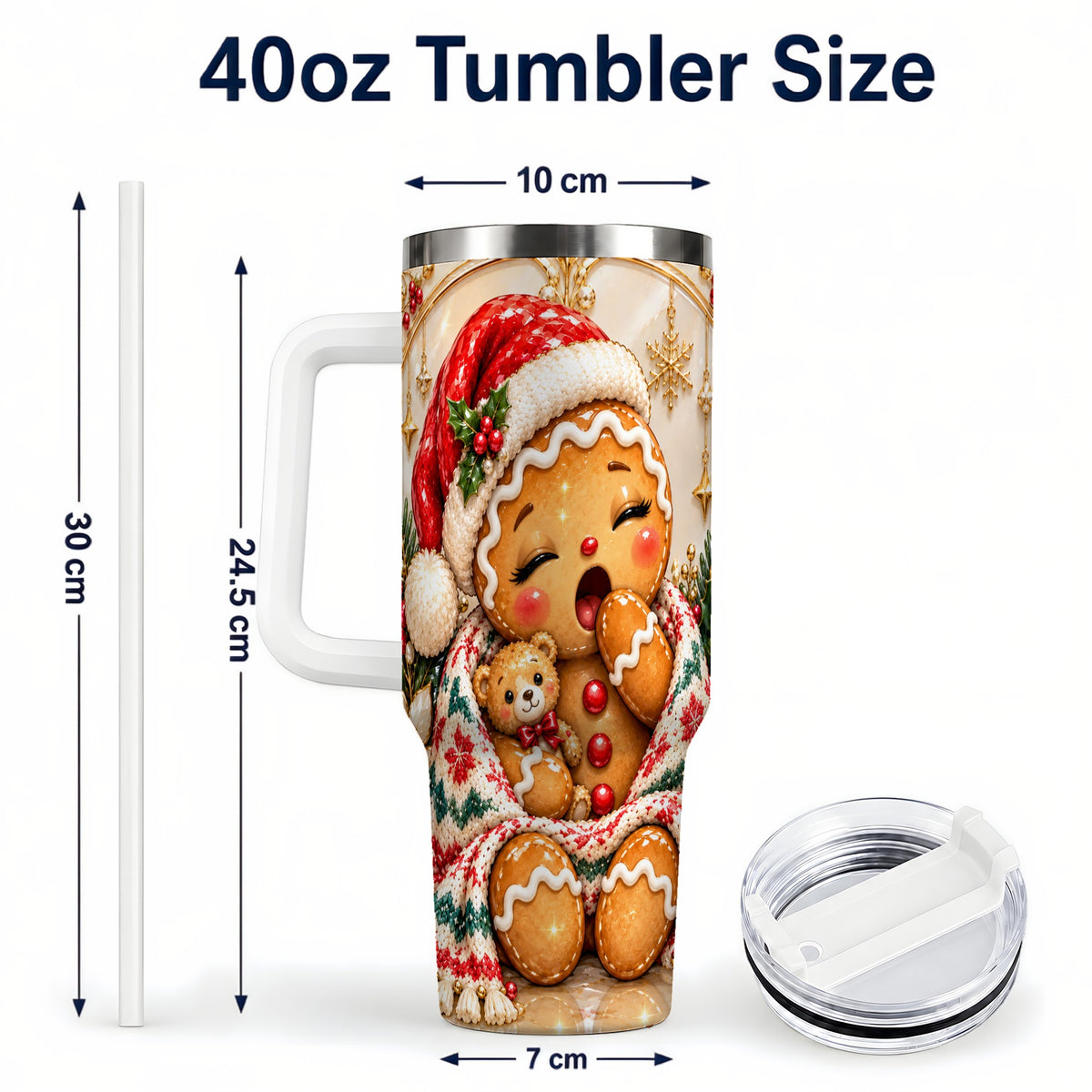 #pl[40oz|White] Cozy Gingerbread 40oz Tumbler with Handle, Christmas Travel Cup